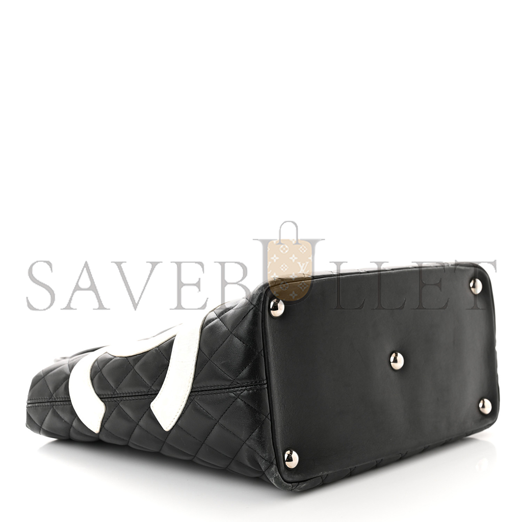 Ch*el calfskin quilted large cambon tote black white (30*25*15cm)